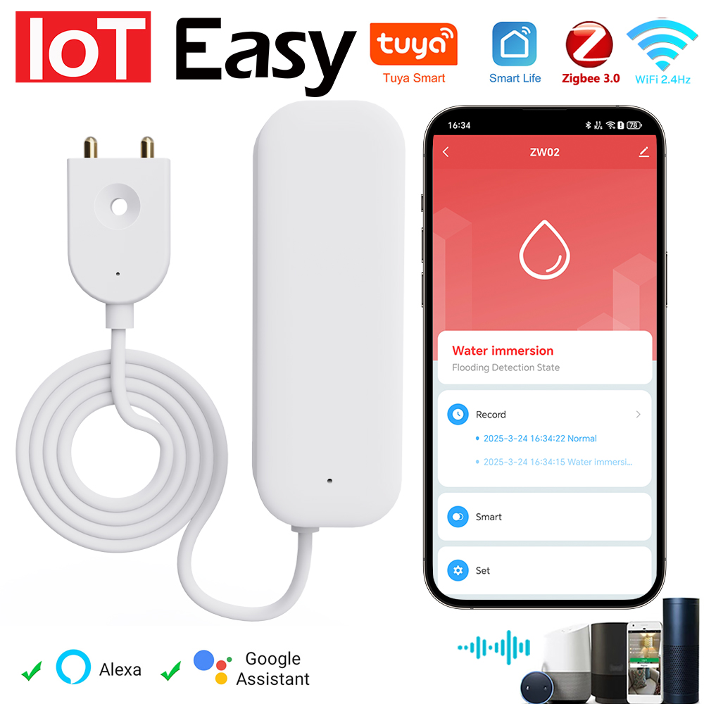 Home Security Devices - Tuya WiFi زيجبي استشعار المياه تسرب